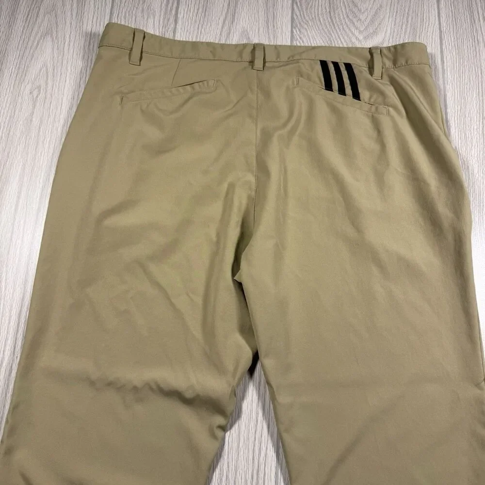 Adidas Golf Pants Men’s 38x32 Tan Performance Tech Lightweight Stripe Logo